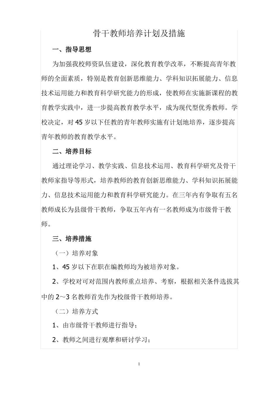 2021骨干教师培养计划及措施_第1页