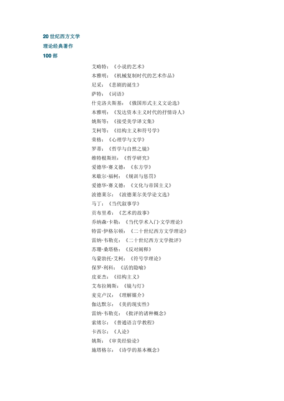 20世纪西方文学理论经典着作100部_第2页