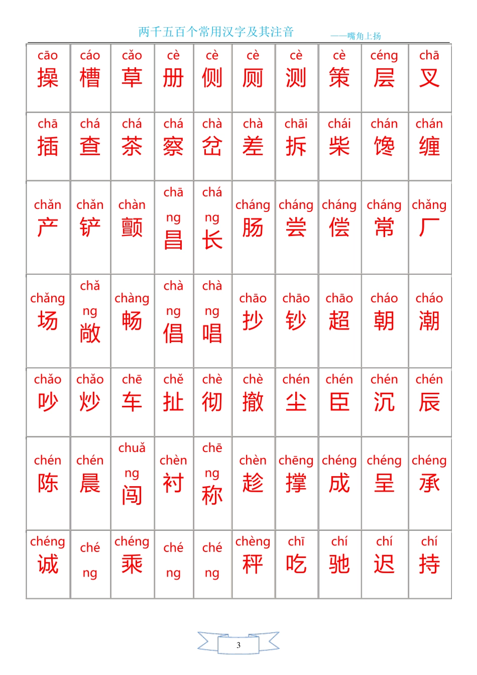 2500个常用汉字大全含拼音_第3页