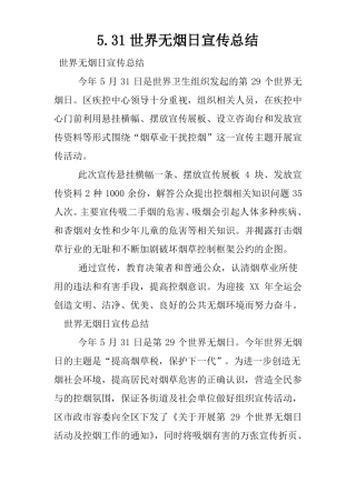 31世界无烟日宣传总结
