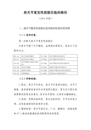 33肩关节复发性前脱位临床路径