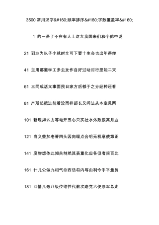 3500常用汉字频率排序字数覆盖率