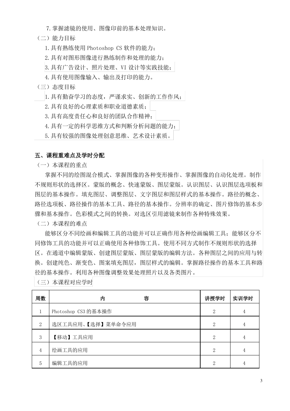 3、计算机图形图像处理Photoshop课程标准_第3页