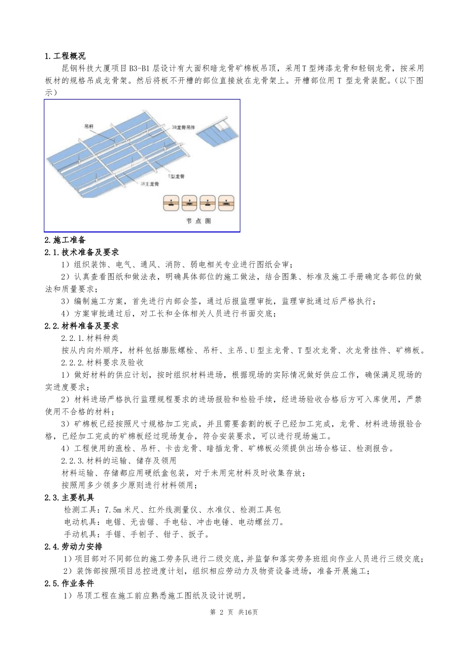 3暗龙骨矿棉板吊顶施工工艺标准资料_第2页