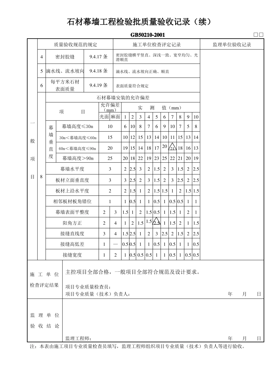 7、石材幕墙检验批记录_第2页