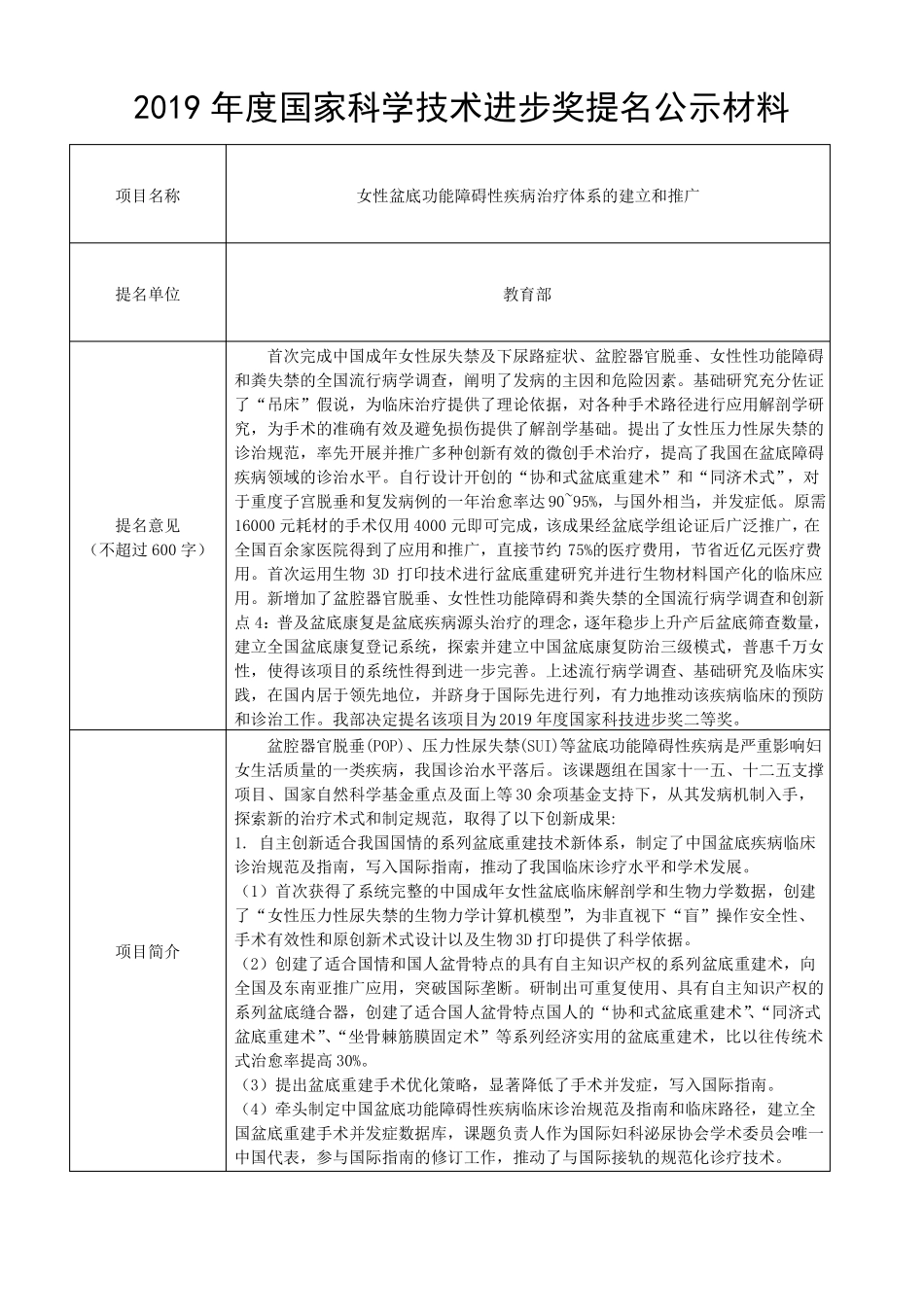 98女性盆底功能障碍性疾病治疗体系的建立和推广_第1页