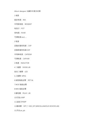 Altium+designer+元器件中英文对照