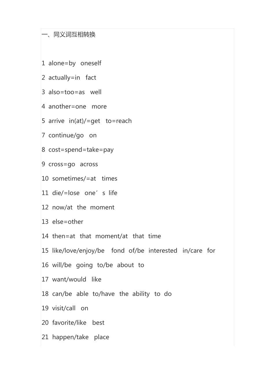 A初中英语同义词词组句子转换_第1页