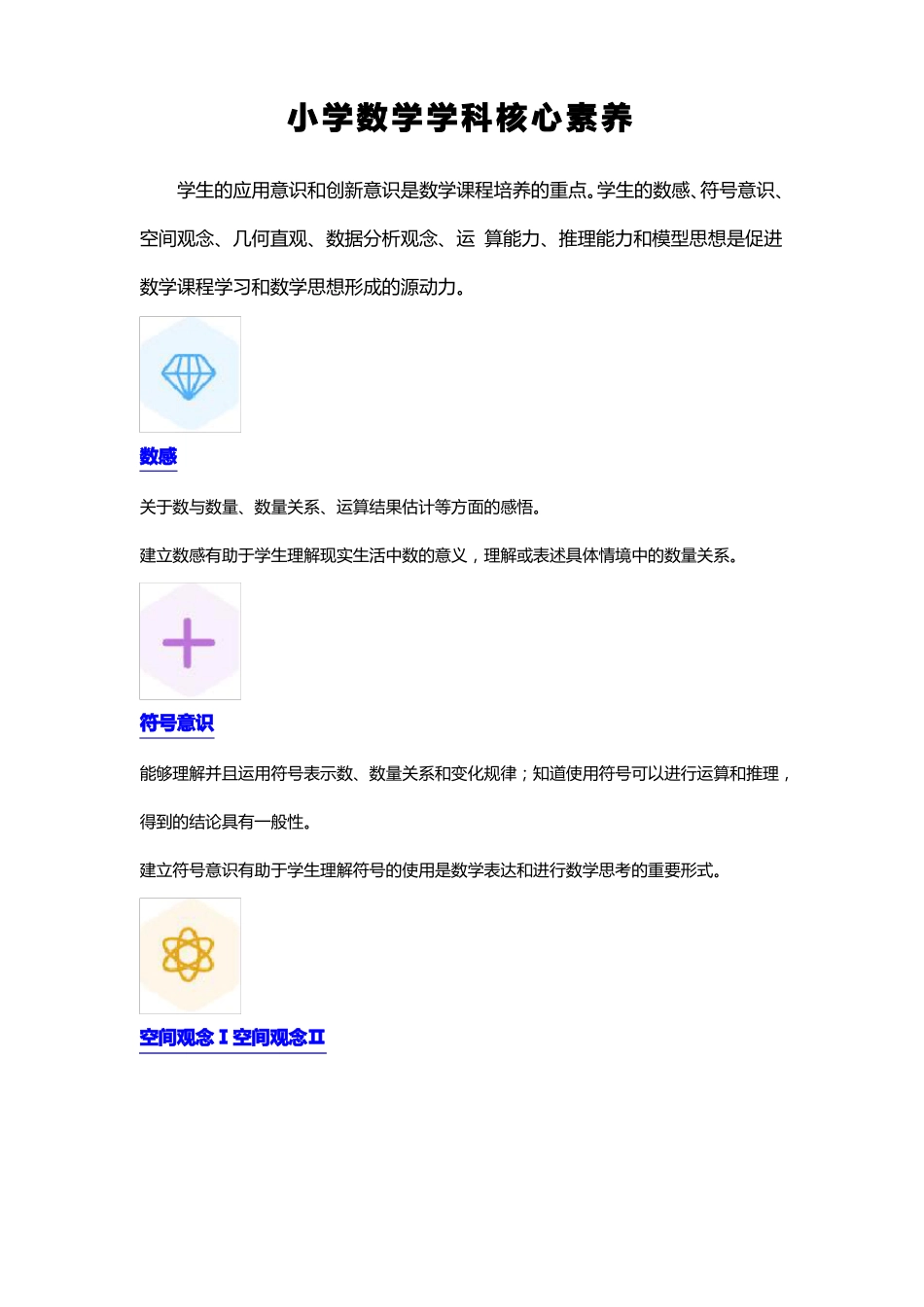 a小学数学学科核心素养内容_第1页