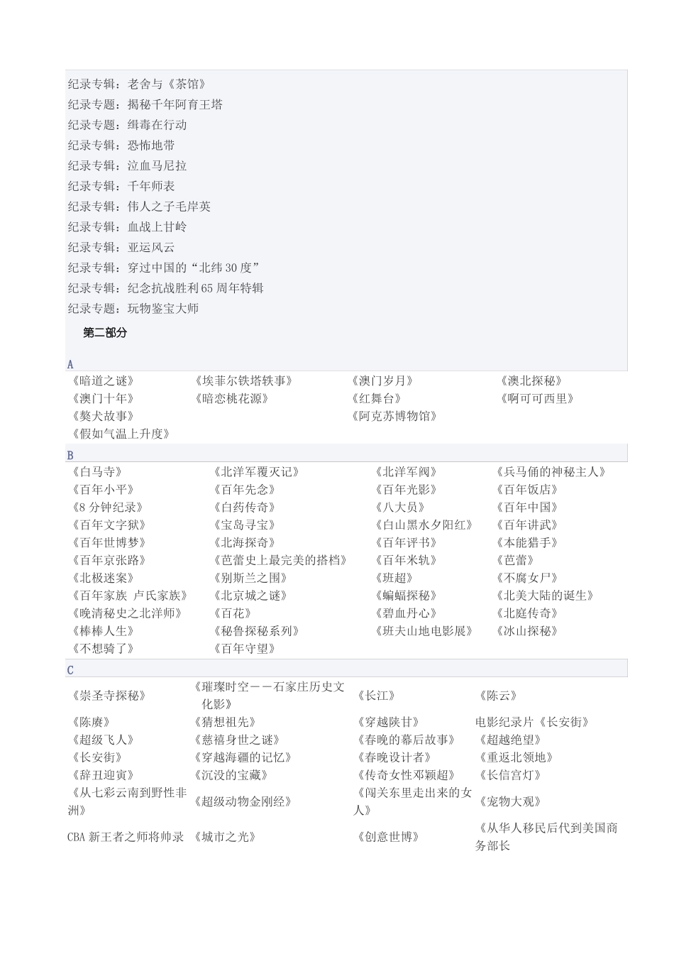 CCTV央视纪录片名大全_第2页