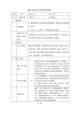 DRG系统项目技术参数要求