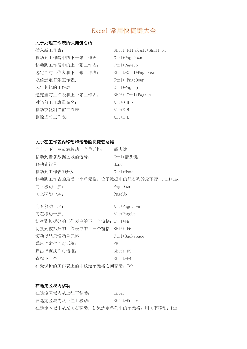 Excel通用快捷键大全2018_第1页