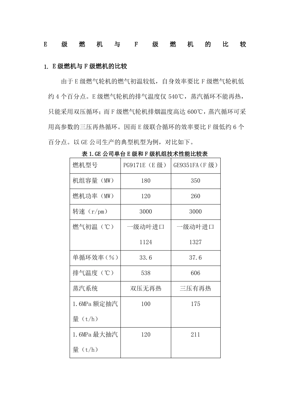 E级燃机与F级燃机的比较_第1页