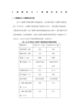 E级燃机与F级燃机的比较