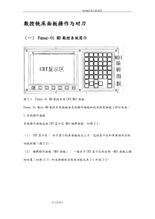FANUC-Series-0i-MD数控铣床面板操作和对刀
