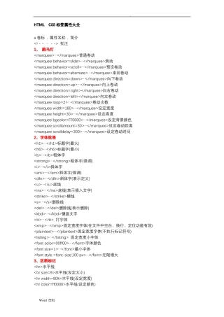 HTML+CSS标签属性大全