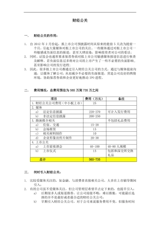 IPO财经公关费用及项目介绍