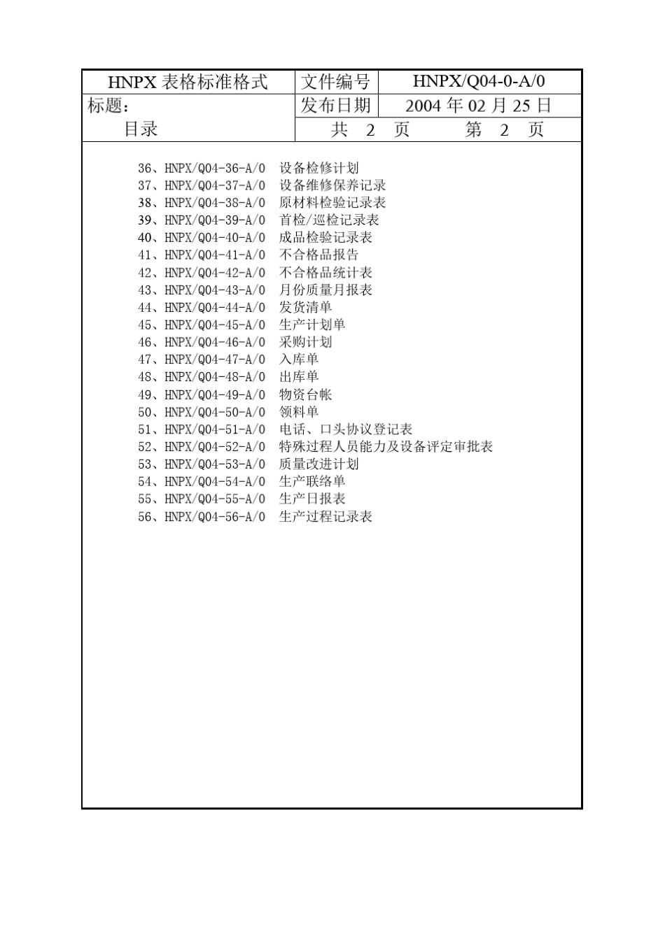 iso9001实用全套表格_第2页
