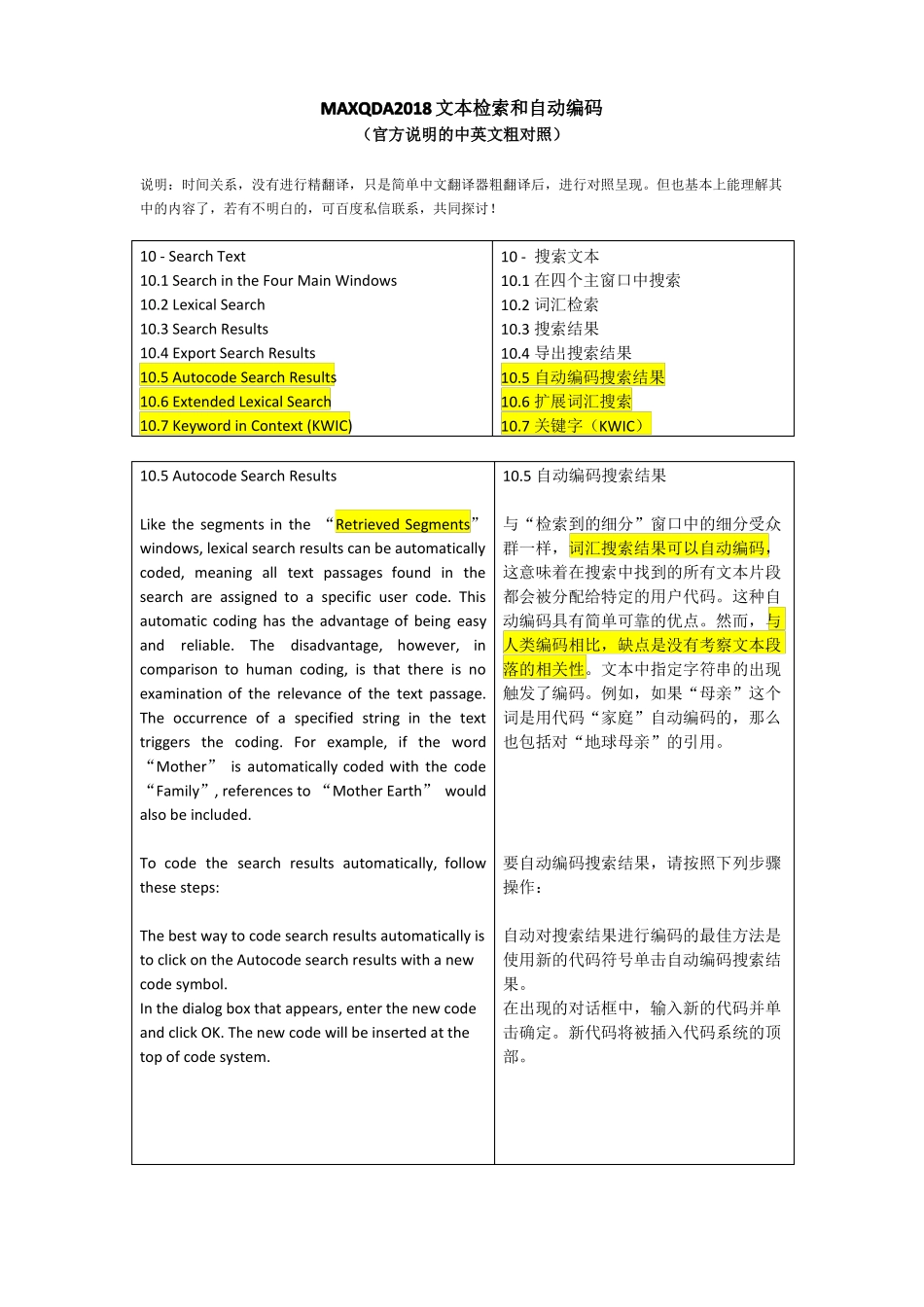 MAXQDA2018文本检索和自动编码官方说明中英文粗对照_第1页