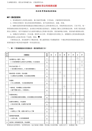 MBTI职业性格测试最佳全
