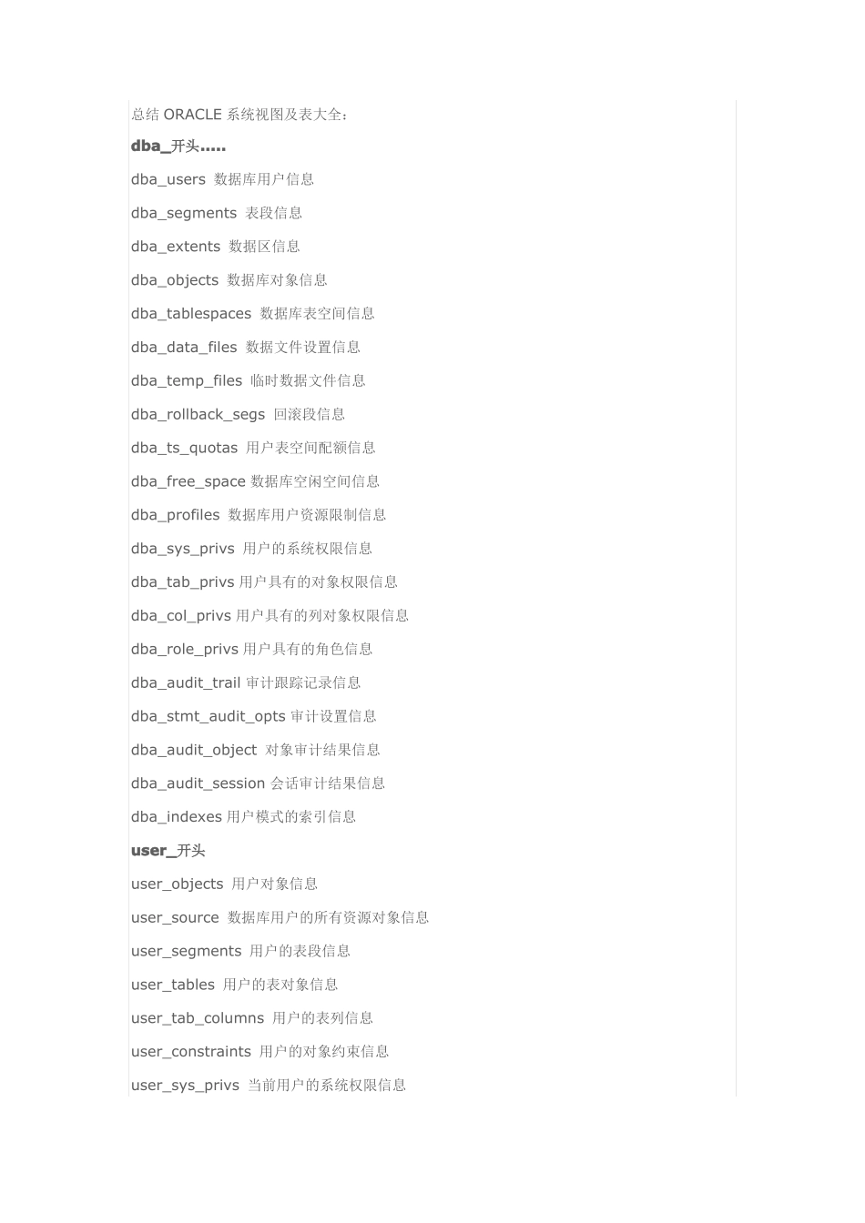 ORACLE系统视图及表大全_第1页