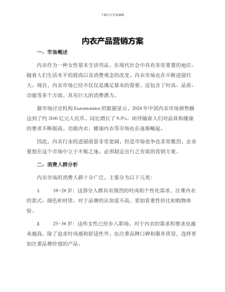 内衣产品营销方案