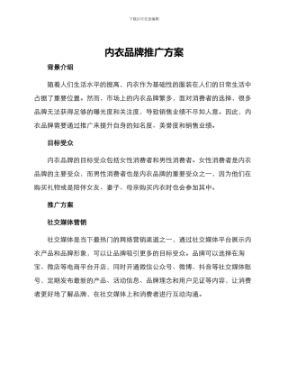 内衣品牌推广方案