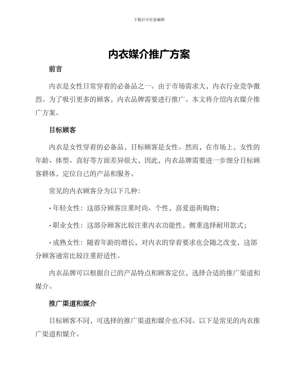 内衣媒介推广方案_第1页