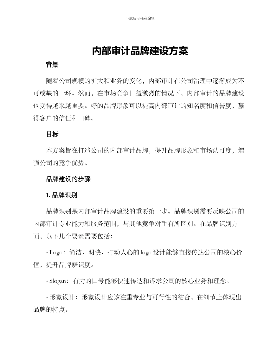 内部审计品牌建设方案_第1页