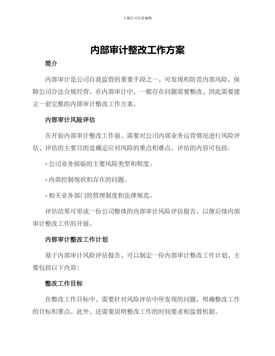 内部审计整改工作方案_第1页
