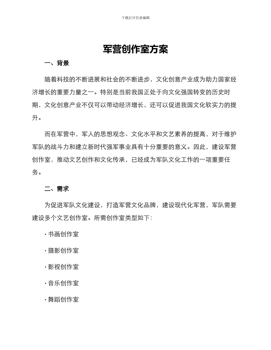 军营创作室方案_第1页