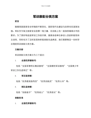 军训表彰分类方案