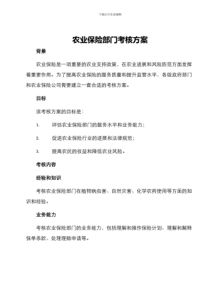 农业保险部门考核方案