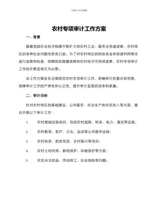 农村专项审计工作方案