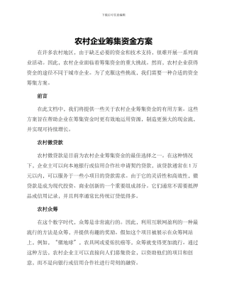 农村企业筹集资金方案