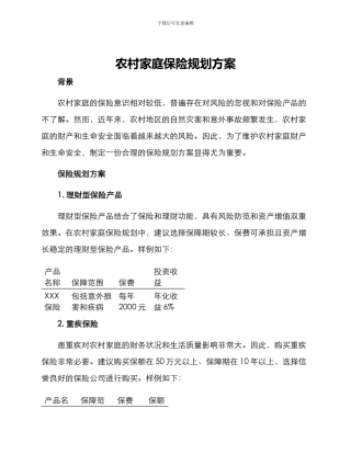 农村家庭保险规划方案