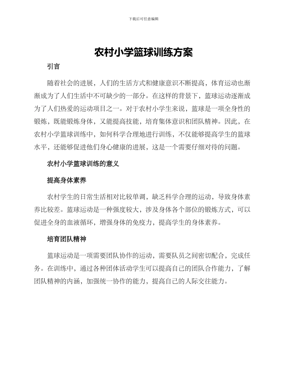 农村小学篮球训练方案_第1页