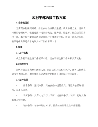 农村干部选拔工作方案