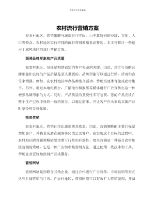 农村流行营销方案