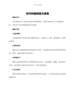 农村种植调查方案表