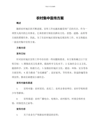 农村集中宣传方案