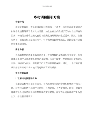 农村项目招引方案