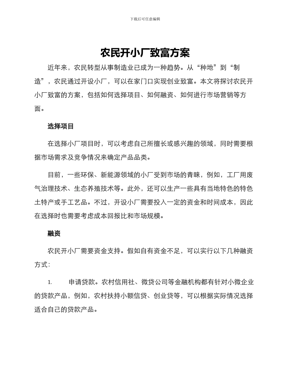 农民开小厂致富方案_第1页