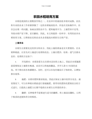 农田水稻培育方案
