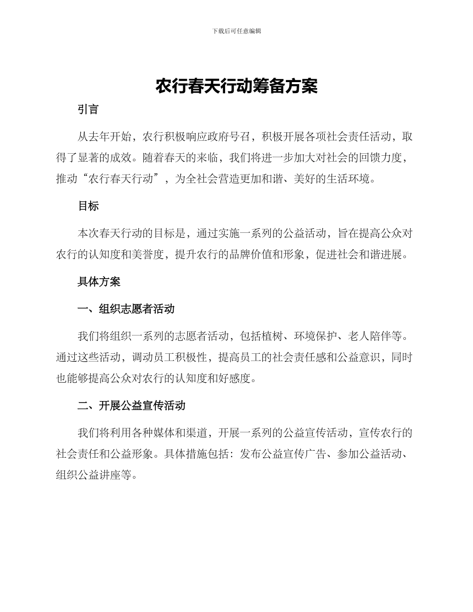 农行春天行动筹备方案_第1页