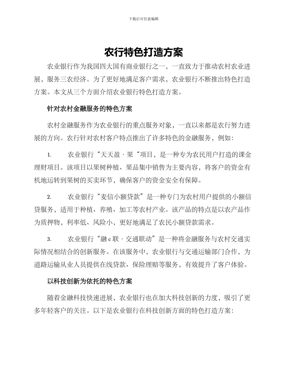 农行特色打造方案_第1页