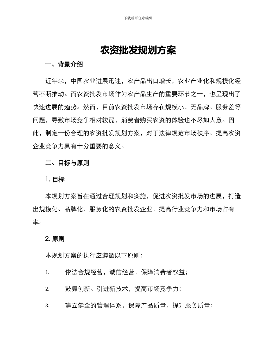 农资批发规划方案_第1页