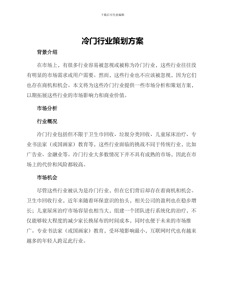 冷门行业策划方案_第1页