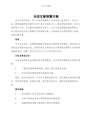 分店文案预算方案