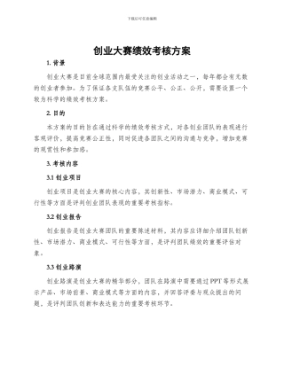 创业大赛绩效考核方案